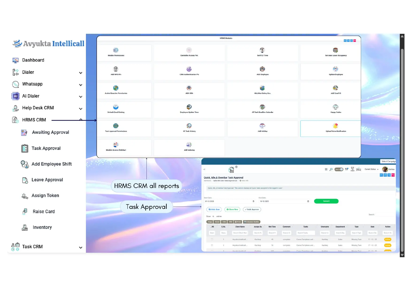 HRMS module controls and task approval report